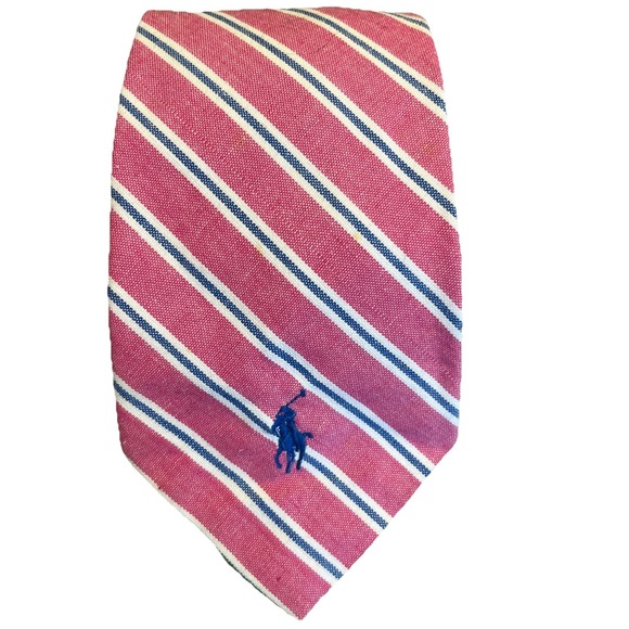 Polo Ralph Lauren Other - Polo Ralph Lauren Pink & Blue Striped Imported Cotton Tie Vintage 80's Pony Logo